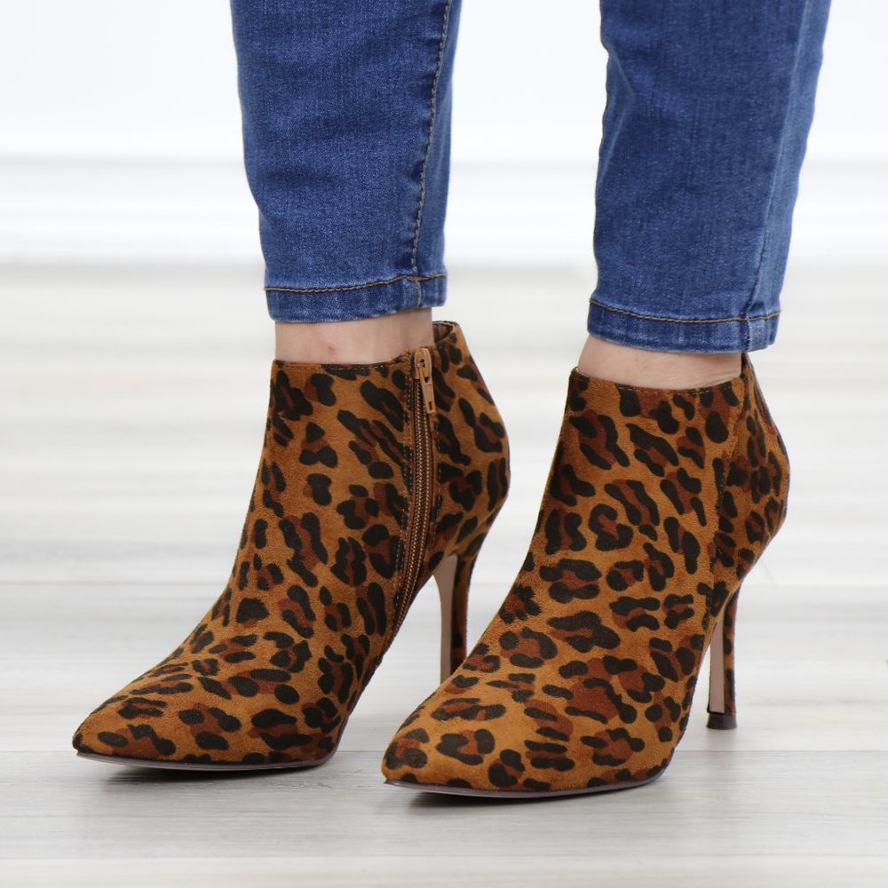 Vegan Suede Leopard Print Ankle Booties - Picture 11 of 11